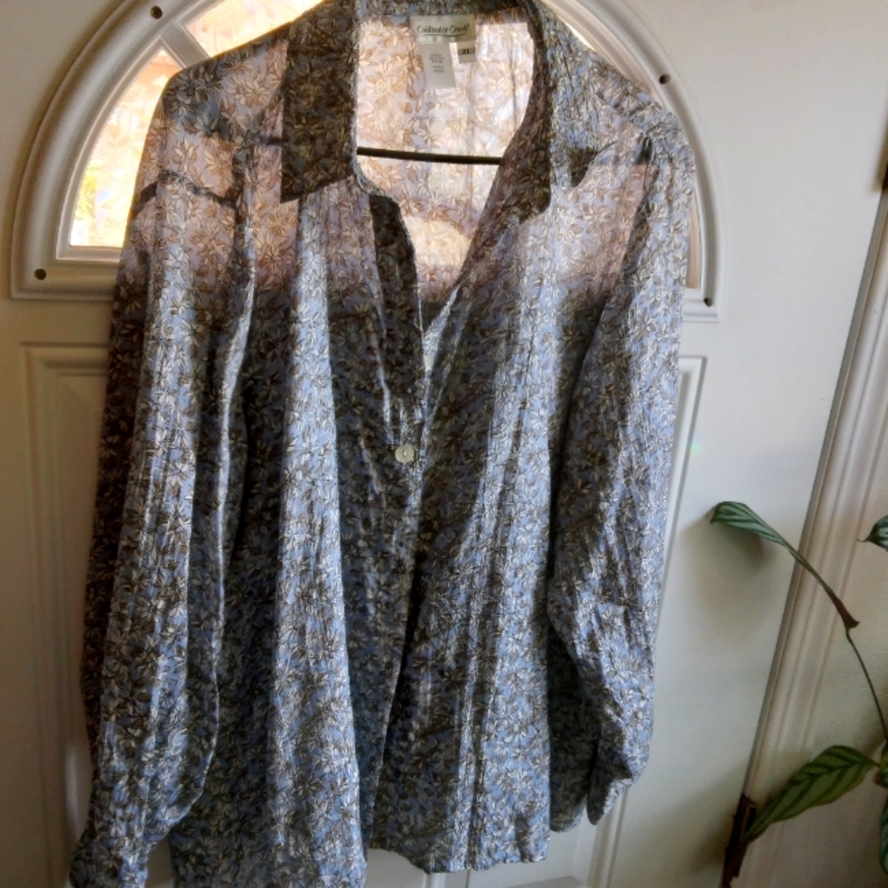 Woman's 100% Silk Floral Print Button Down Top Size XL